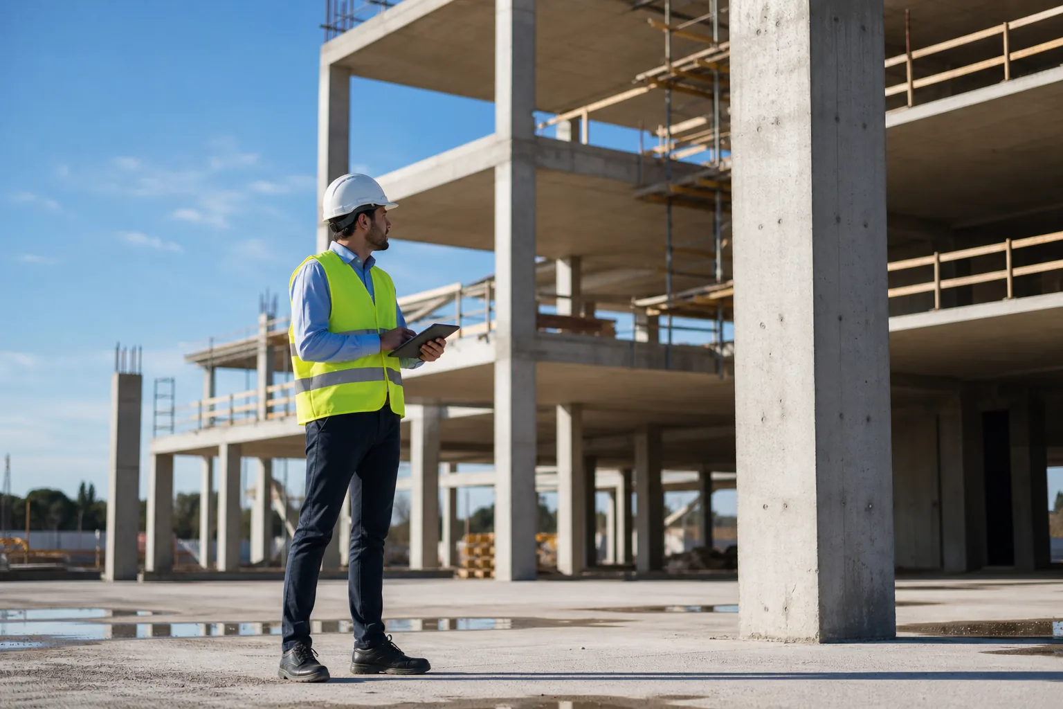 Director de obra calculando estimaciones precisas en una obra