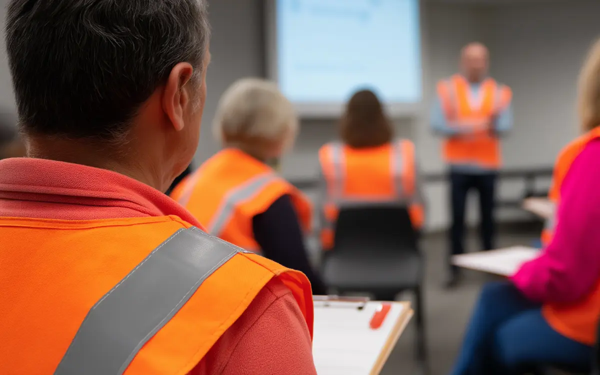 Administrativo de una constructora revisando una certificación de obra y una factura con inversión del sujeto pasivo en la oficina técnica